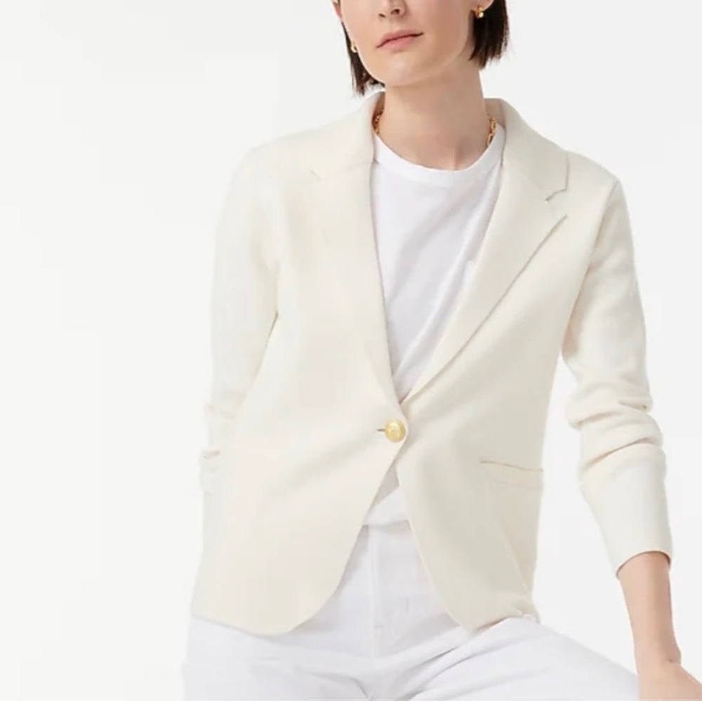 J. Crew Ivory White Camille Shrunken‎ Sweater-Blazer Size Large